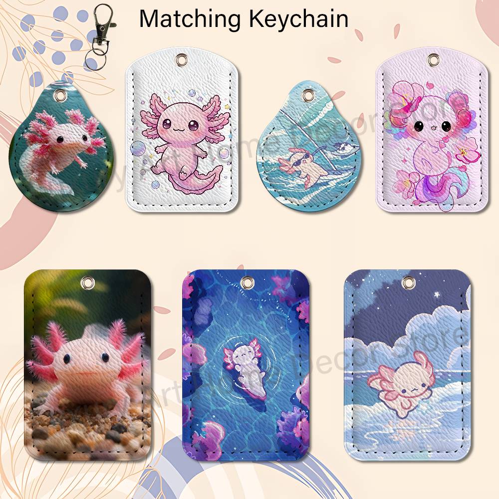 Leatherwork Keychain - Cute pink A-Axolotl Cartoon Holder Keychain