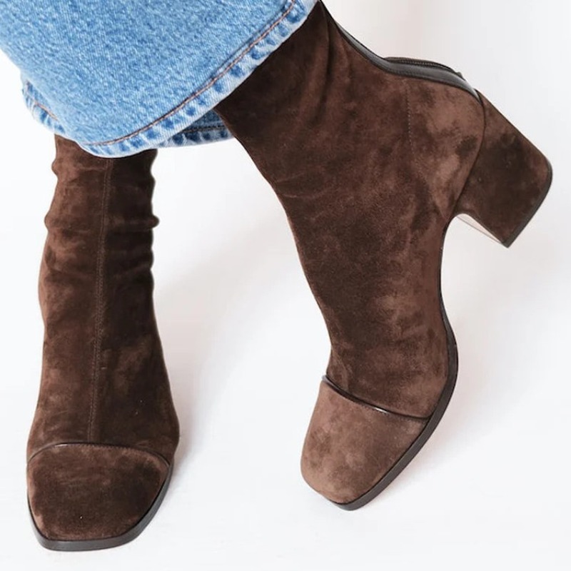 Leather Work Women Shoes - Suede Leather Women's Boots Pointed Toe