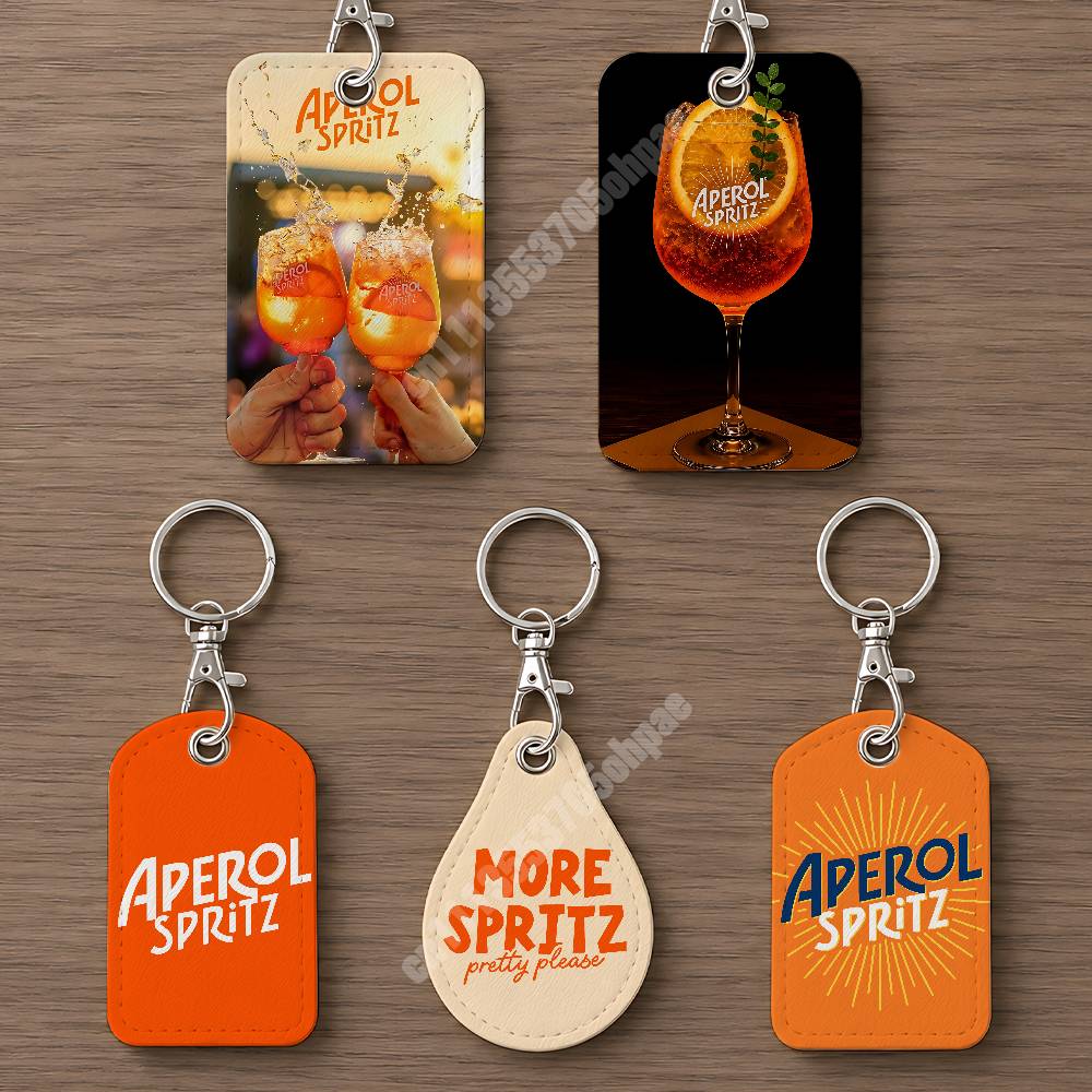 Leatherwork Keychain - Orange Prosecco A-Aperol S-Spritz Leather Keychain