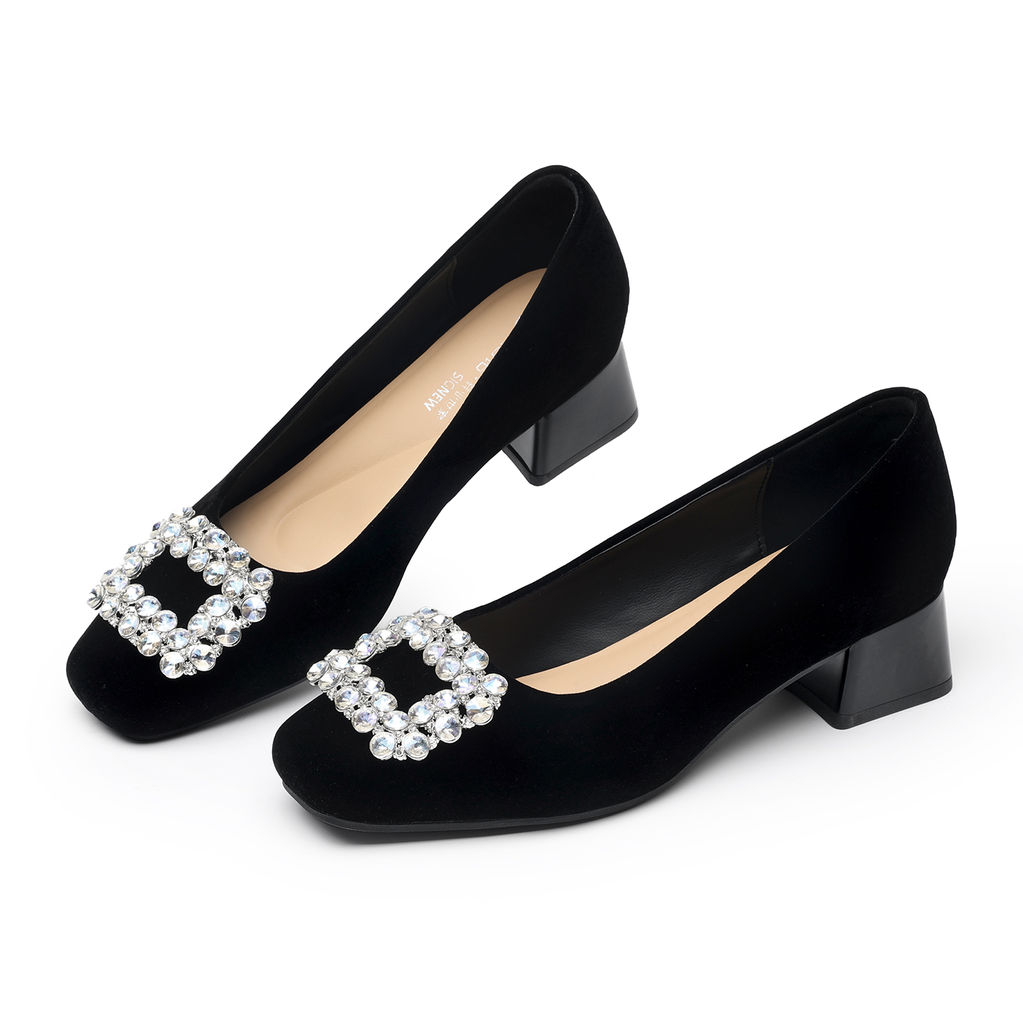 Rhinestone Square Buckle Chunk - Leather Work Women Shoes review and price