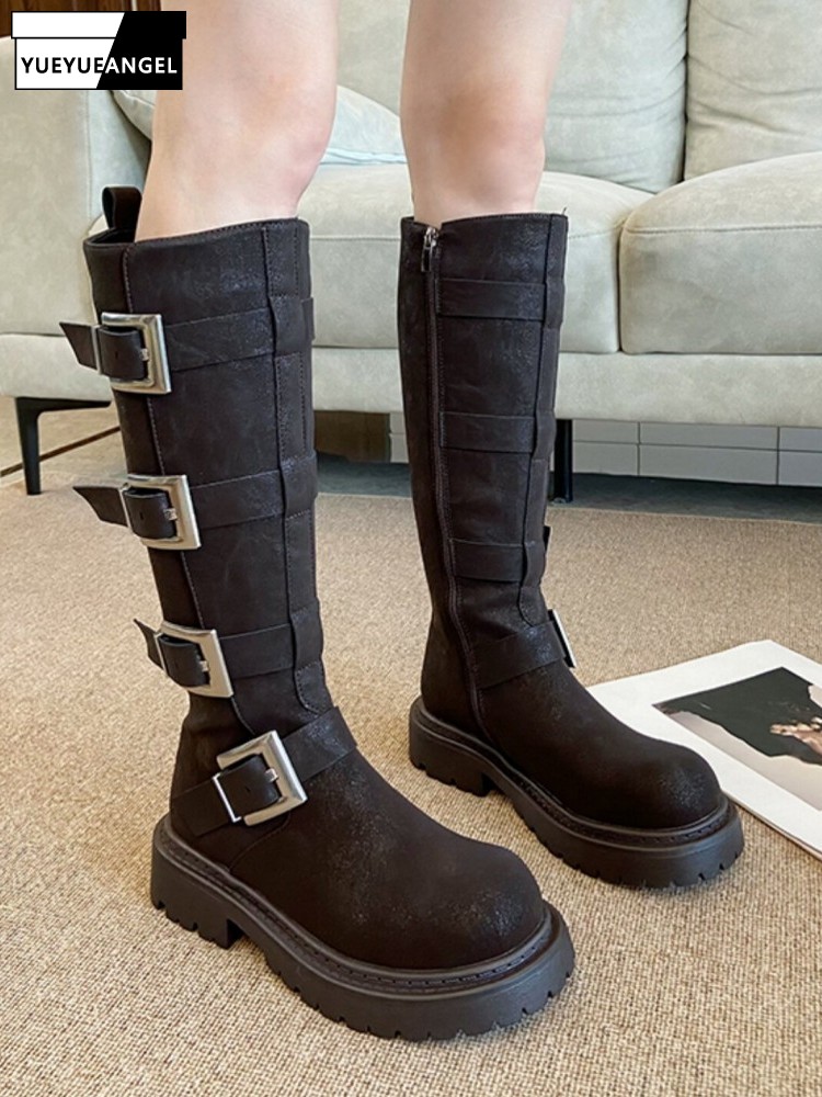 Fashion Women Multi Buckle Kne - Leather Work Women Shoes review and price