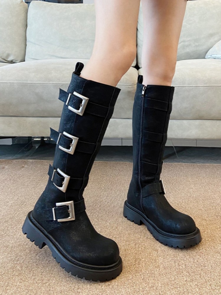 Fashion Women Multi Buckle Kne - Leather Work Women Shoes review and price