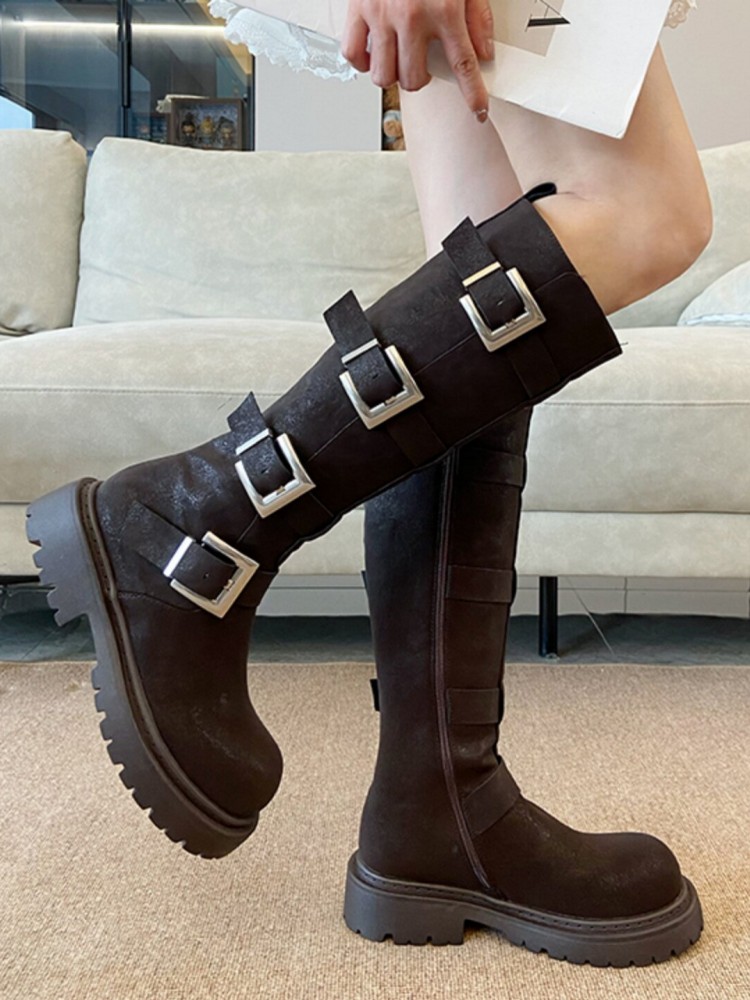 Fashion Women Multi Buckle Kne - Leather Work Women Shoes review and price