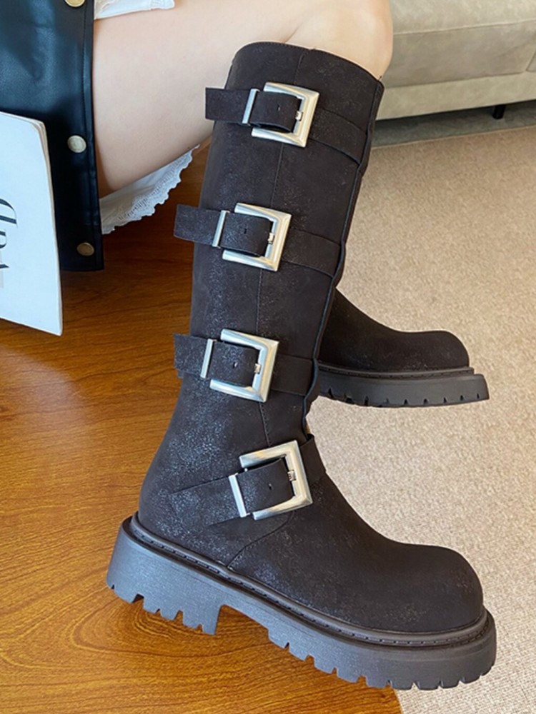 Fashion Women Multi Buckle Kne - Leather Work Women Shoes review and price