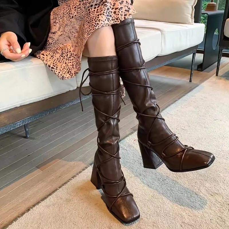 Autumn Winter Leather Strap Kn - Leather Work Women Shoes review and price